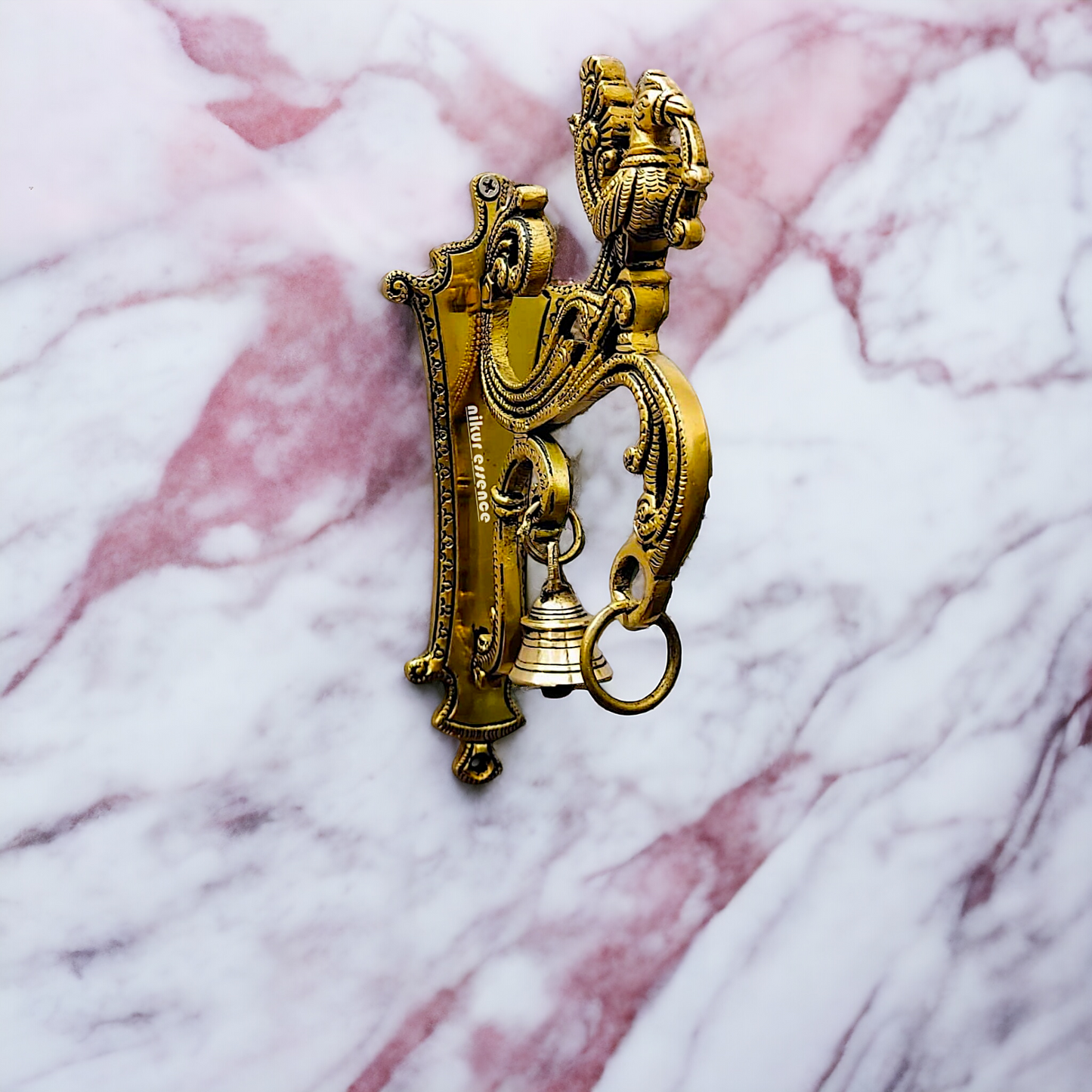 Peacock wall Hanging bracket with Bells Brass - 8.5 inches Nikuressence