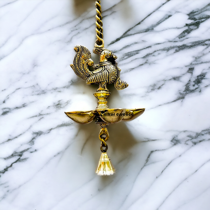 Brass Peacock wall Hanging with five diya and Bell - 25 inches Nikuressence