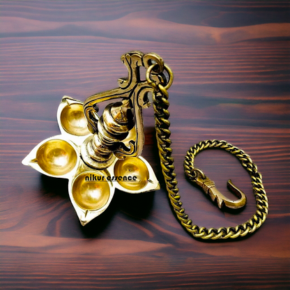 Brass Wall Hanging Five Diya - 25 inches Nikuressence