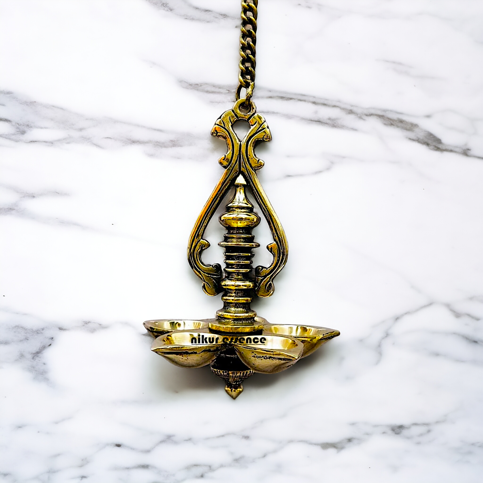 Brass Wall Hanging Five Diya - 25 inches Nikuressence