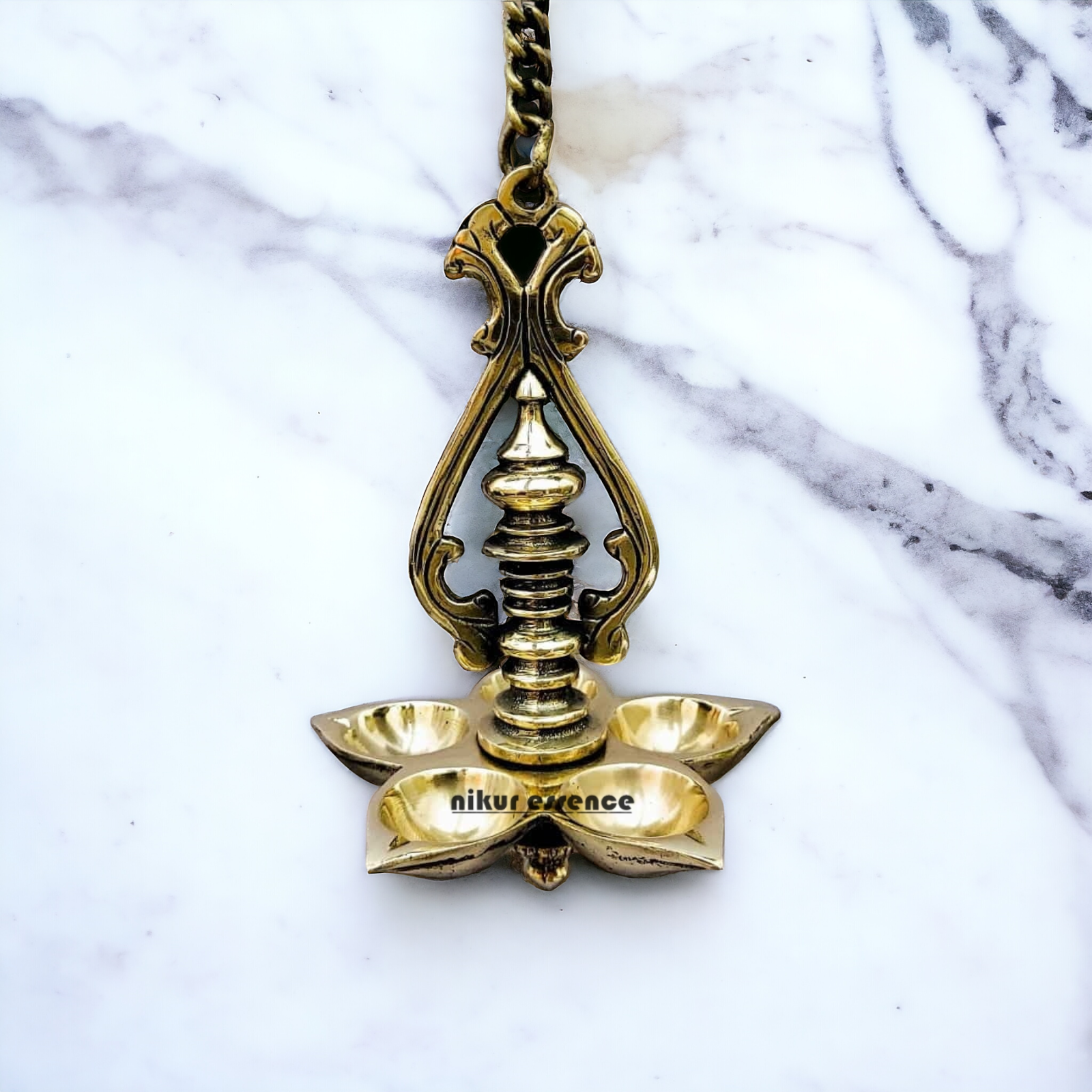 Brass Wall Hanging Five Diya - 25 inches Nikuressence