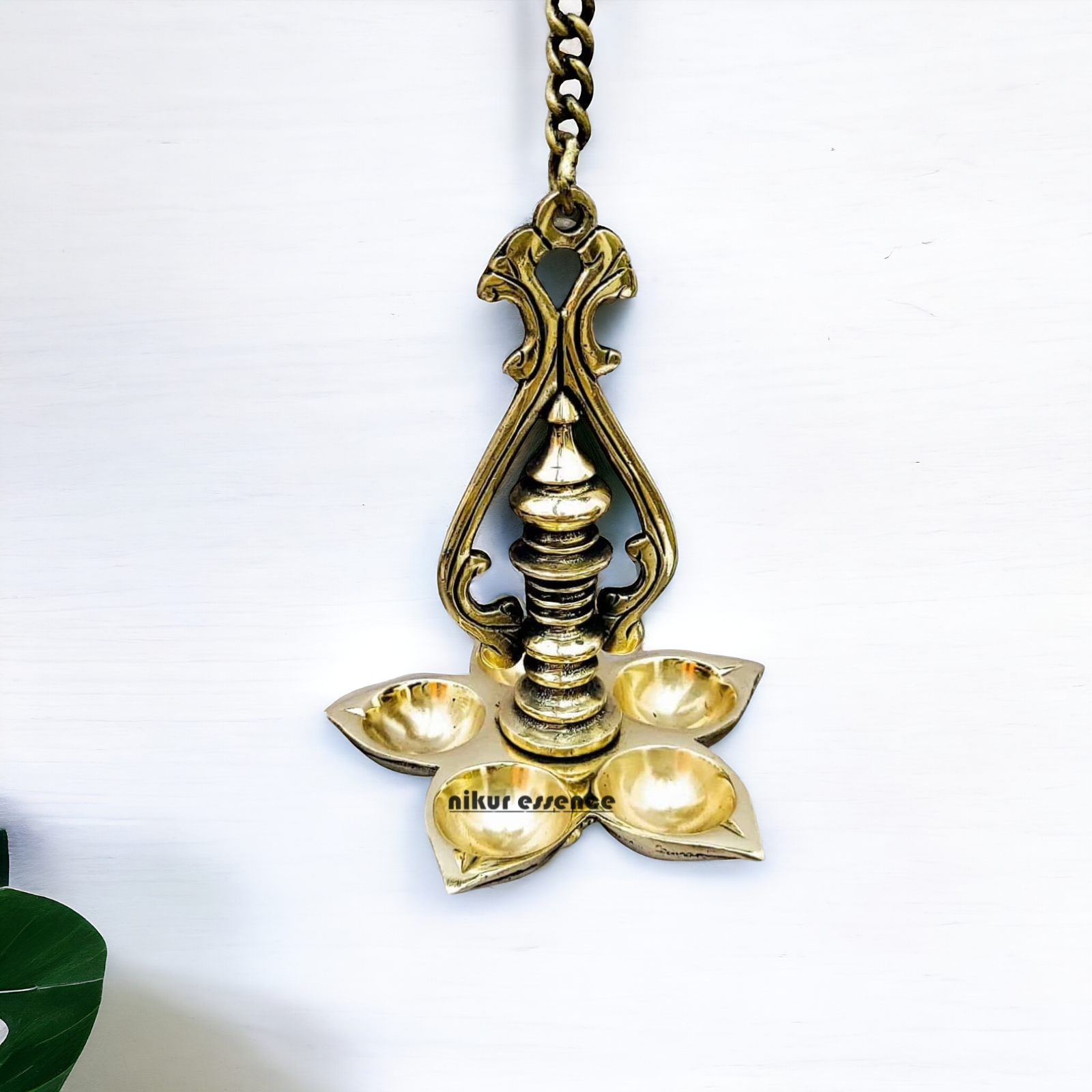 Brass Wall Hanging Five Diya - 25 inches Nikuressence