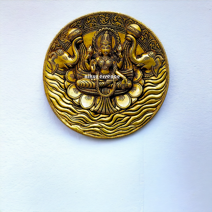 Gaja Lakshmi wall Hanging brass plate idol - 7.5 inches Nikuressence