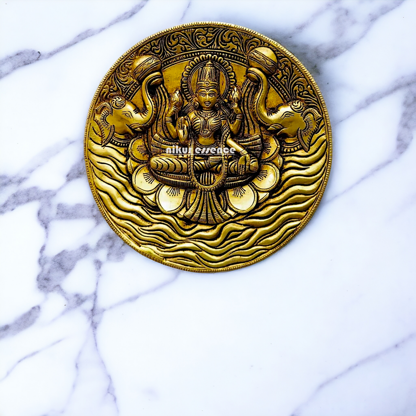 Gaja Lakshmi wall Hanging brass plate idol - 7.5 inches Nikuressence
