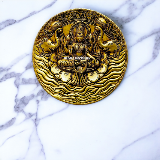 Gaja Lakshmi wall Hanging brass plate idol - 7.5 inches Nikuressence