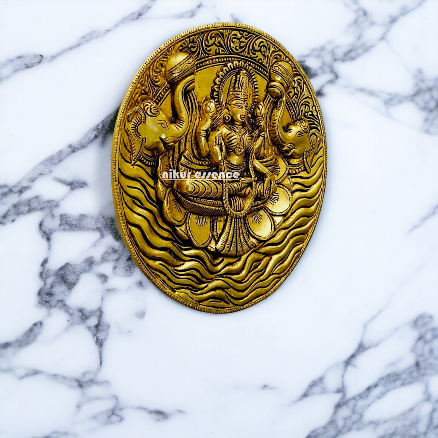 Gaja Lakshmi wall Hanging brass plate idol - 7.5 inches Nikuressence