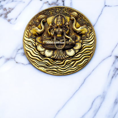 Gaja Lakshmi wall Hanging brass plate idol - 7.5 inches Nikuressence
