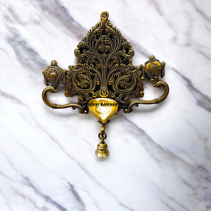 Antique Brass Shanku Chakra Diya with Bell- 11.5 inches Nikuressence