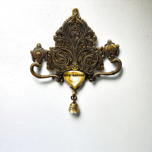 Antique Brass Shanku Chakra Diya with Bell- 11.5 inches Nikuressence