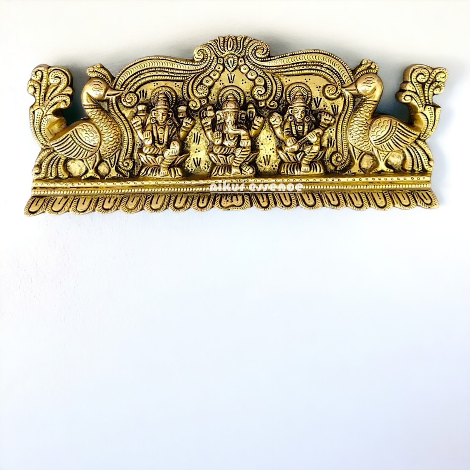 Ganesha Lakshmi Saraswati Wall Hanging Plate Brass Idol - 13 inches Nikuressence