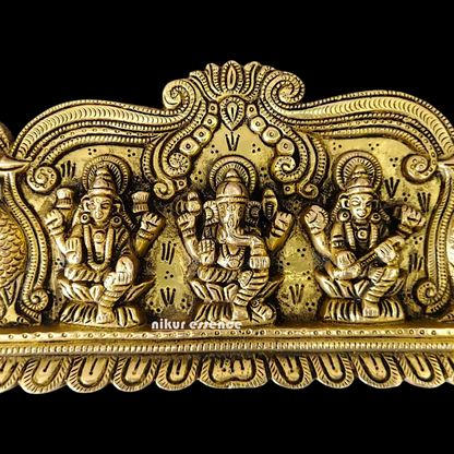Ganesha Lakshmi Saraswati Wall Hanging Plate Brass Idol - 13 inches Nikuressence
