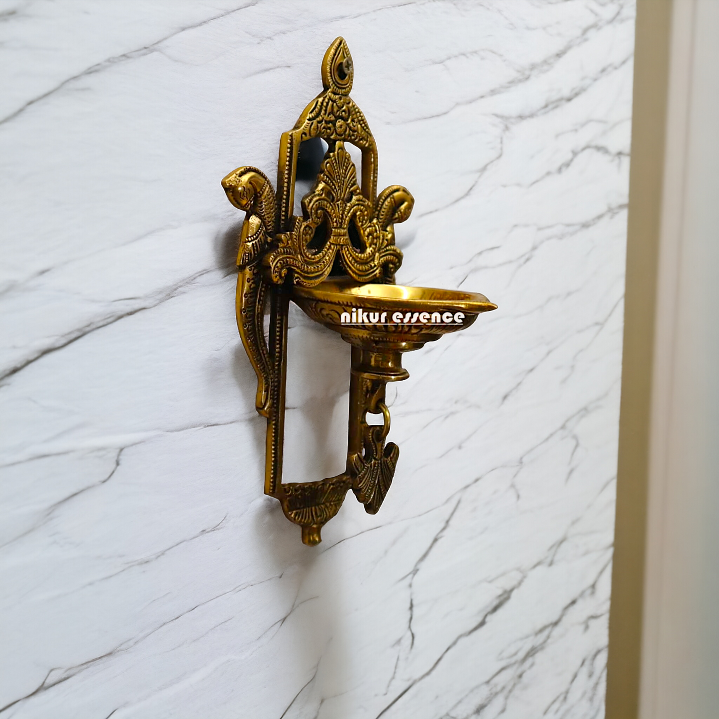 Peacock Diya wall hanging brass - 9 inches Nikuressence