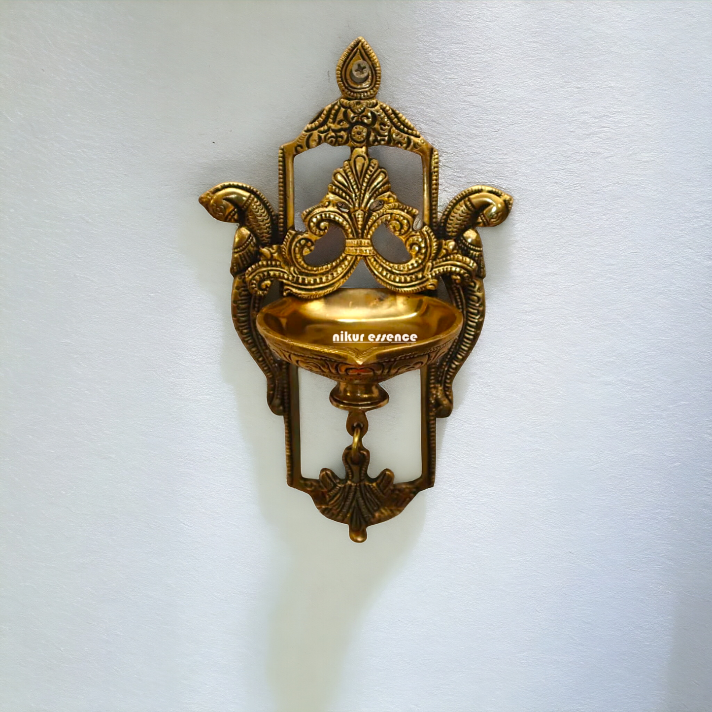 Peacock Diya wall hanging brass - 9 inches Nikuressence