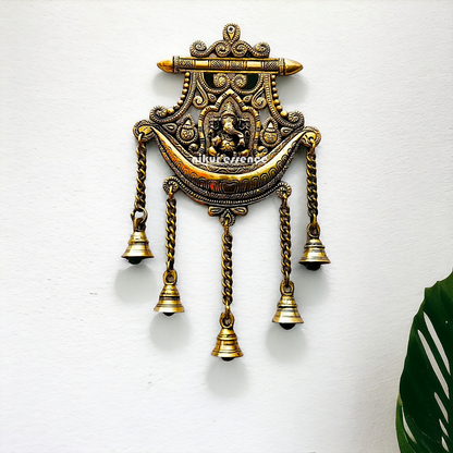 Ganesha wall hanging with Bells brass - 13 inches Nikuressence