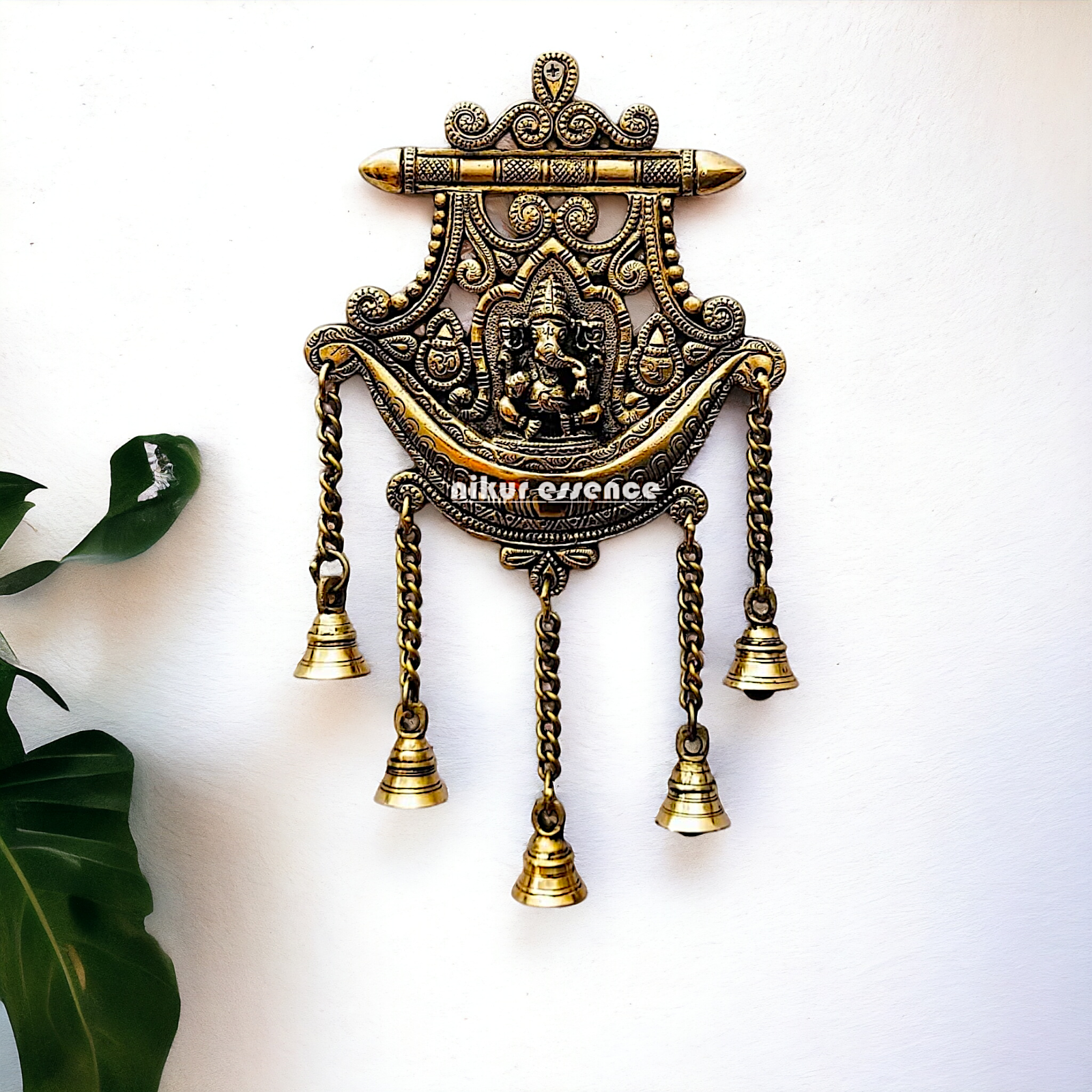 Ganesha wall hanging with Bells brass - 13 inches Nikuressence