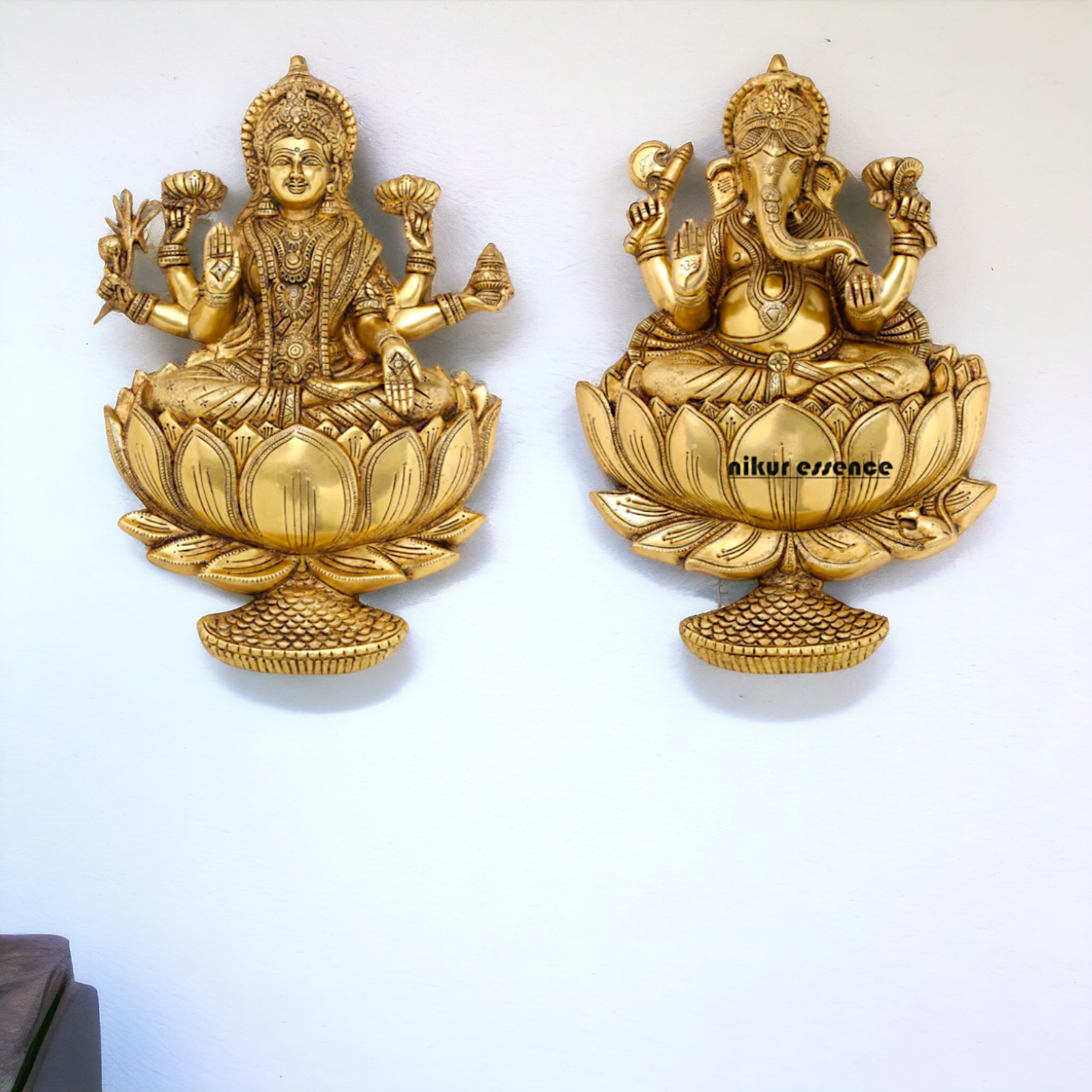 Ganesha Lakshmi pure Brass Wall hanging idol - 19 Inches Nikuressence