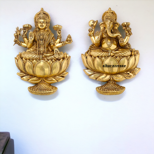 Ganesha Lakshmi pure Brass Wall hanging idol - 19 Inches Nikuressence