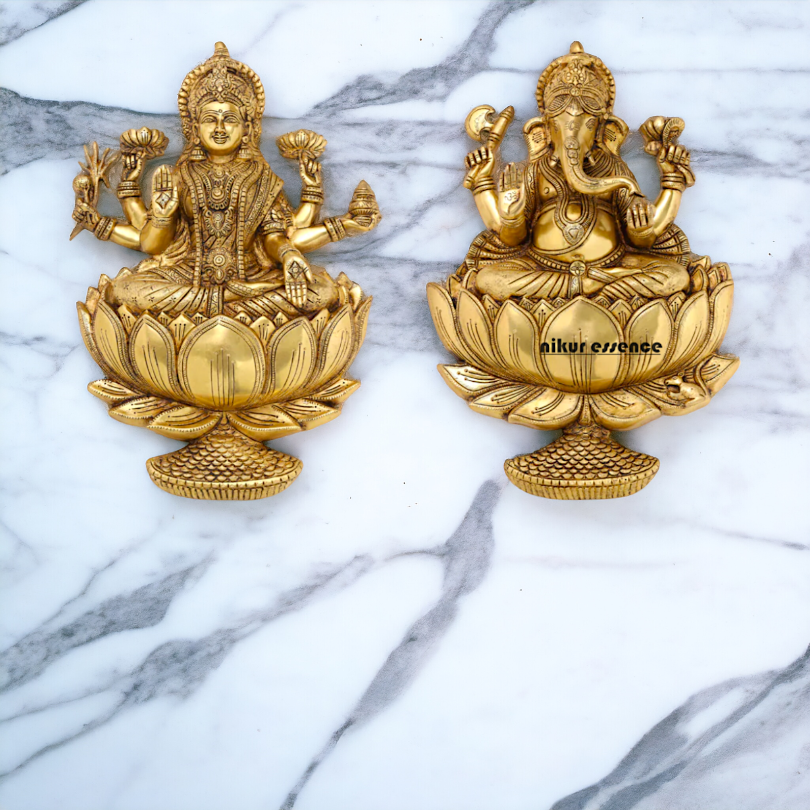 Ganesha Lakshmi pure Brass Wall hanging idol - 19 Inches Nikuressence