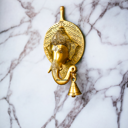 Ganesha on leaf with Bells brass wall hanging idol - 7.5 Inches Nikuressence