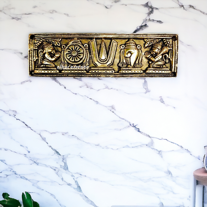 Shankh chakra namaha antique Brass wall Hanging- 2.8 Inches Nikuressence