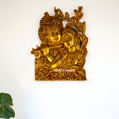 Radha Krishna Solid Brass wall art hanging plate idol - 14 Inches Nikuressence