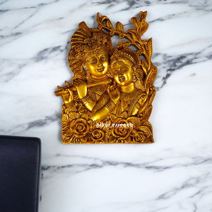 Radha Krishna Solid Brass wall art hanging plate idol - 14 Inches Nikuressence