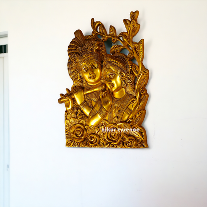 Radha Krishna Solid Brass wall art hanging plate idol - 14 Inches Nikuressence