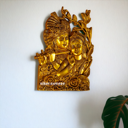 Radha Krishna Solid Brass wall art hanging plate idol - 14 Inches Nikuressence