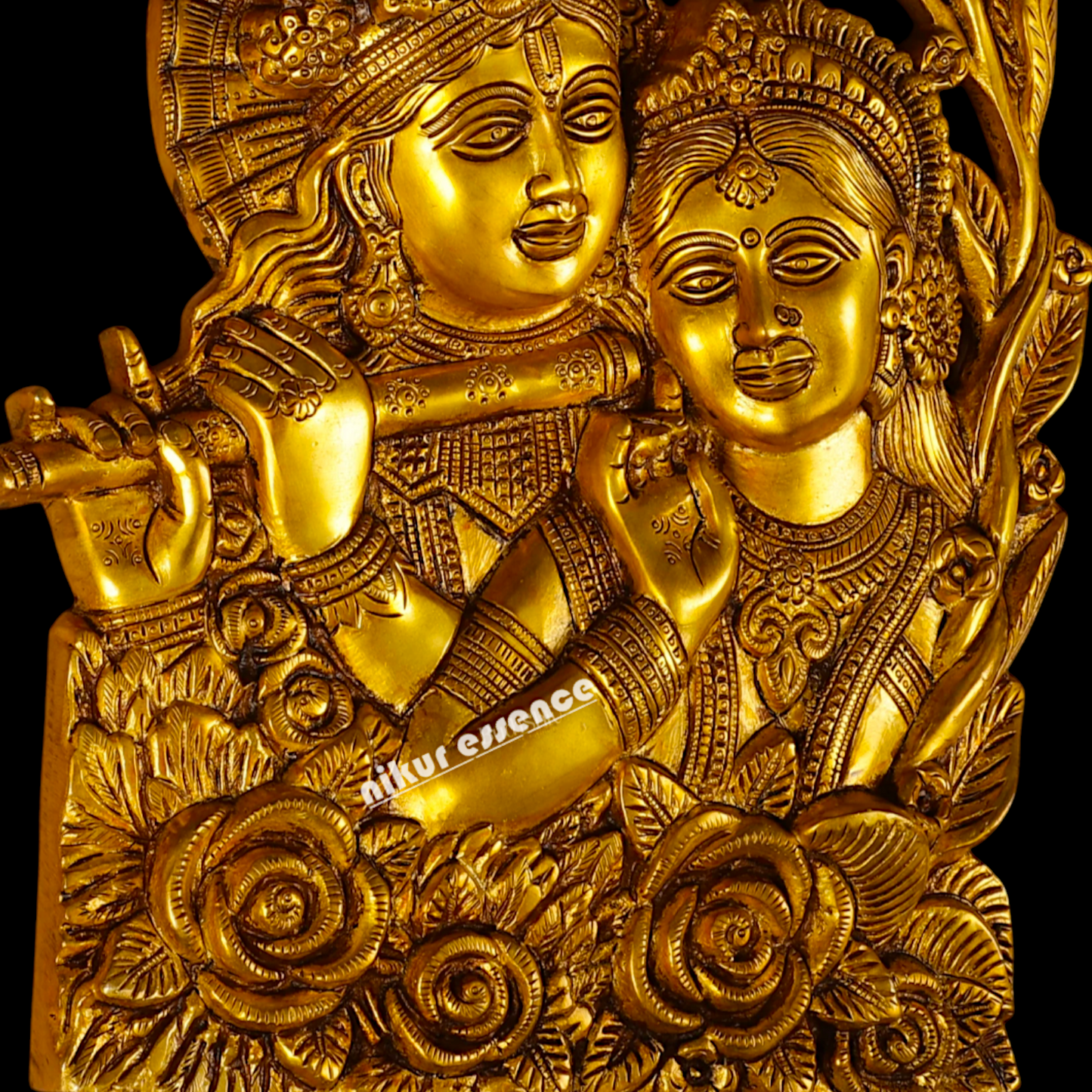 Radha Krishna Solid Brass wall art hanging plate idol - 14 Inches Nikuressence