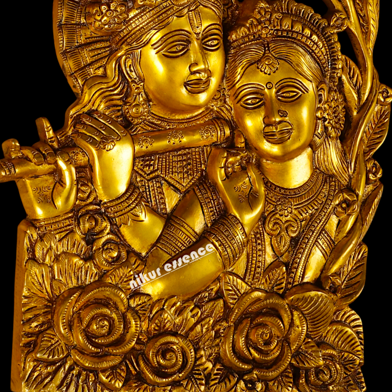 Radha Krishna Solid Brass wall art hanging plate idol - 14 Inches Nikuressence