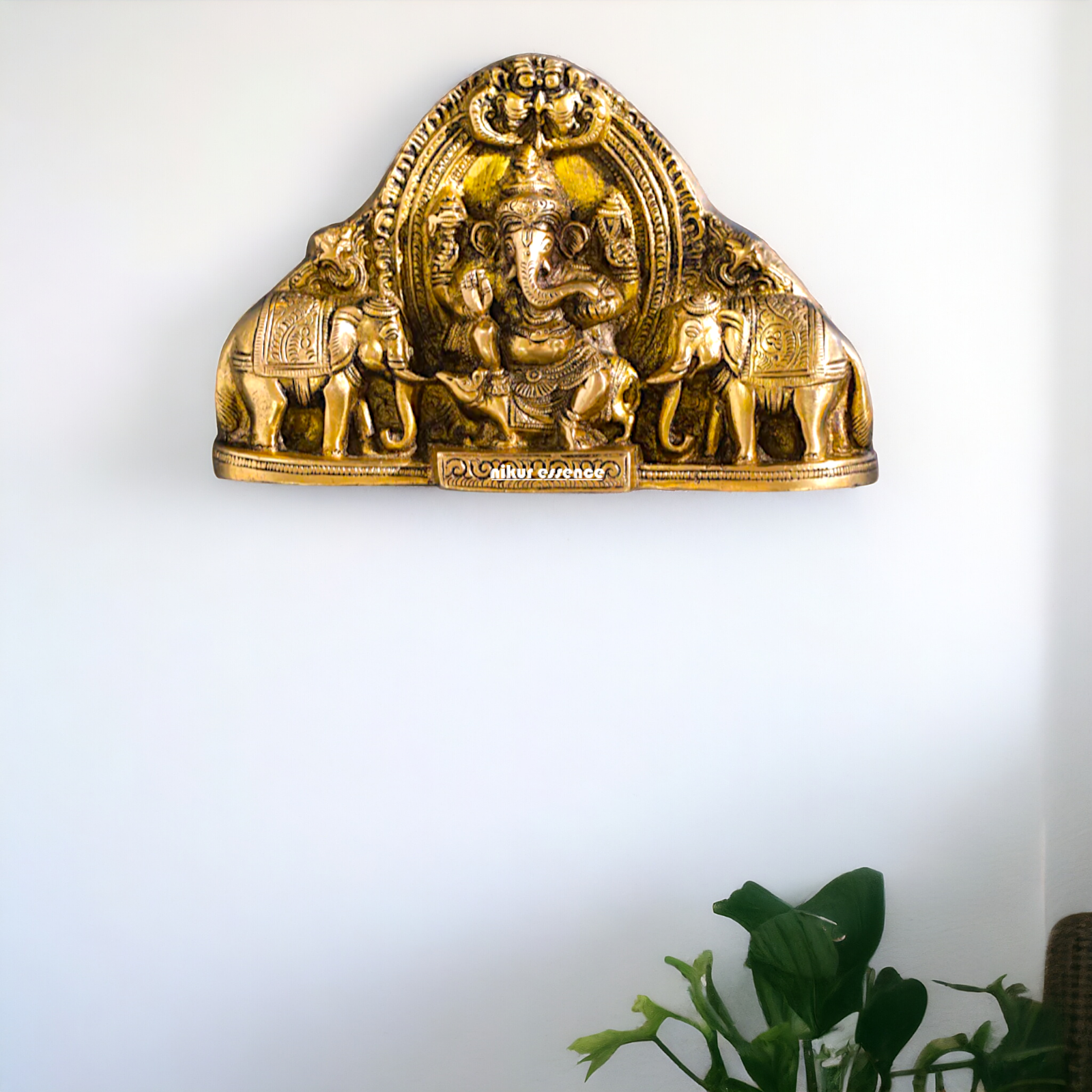 Antique brass Ganesha Lakshmi wall hanging plate idol - 7 Inches Nikuressence