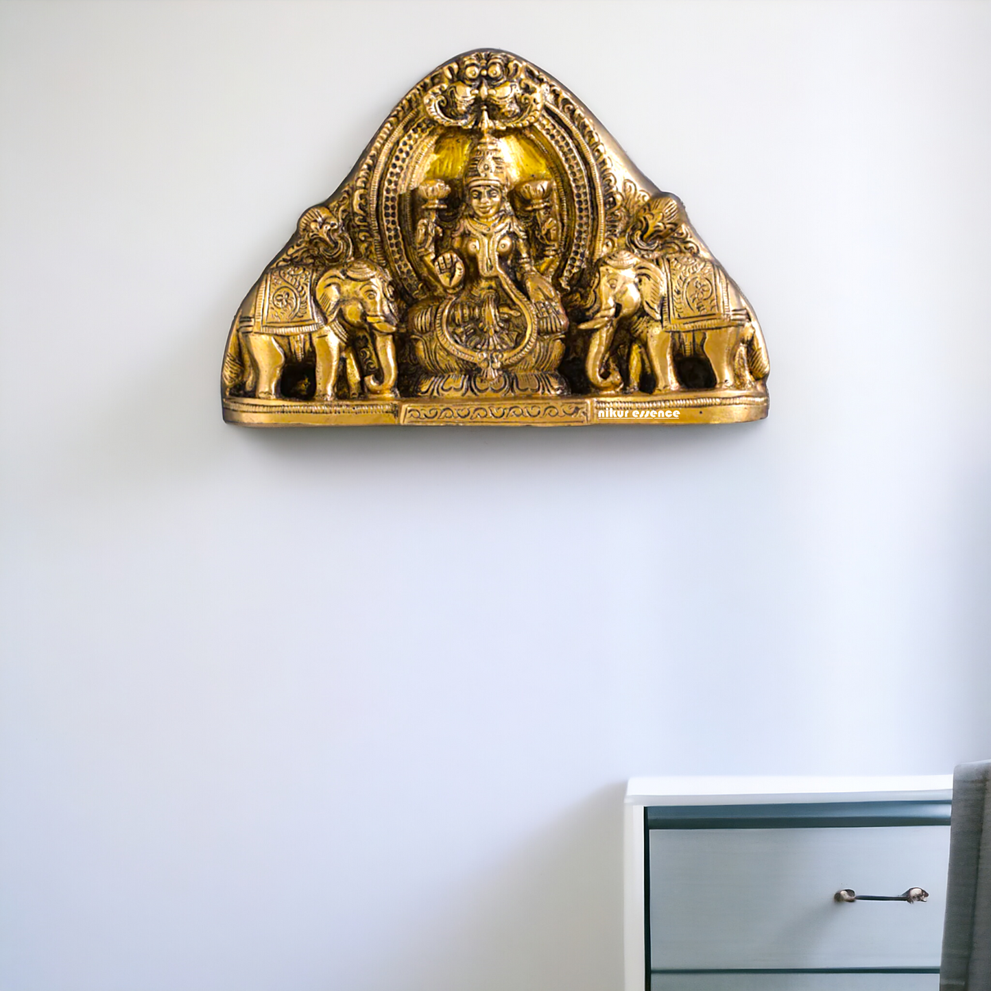 Antique brass Ganesha Lakshmi wall hanging plate idol - 7 Inches Nikuressence