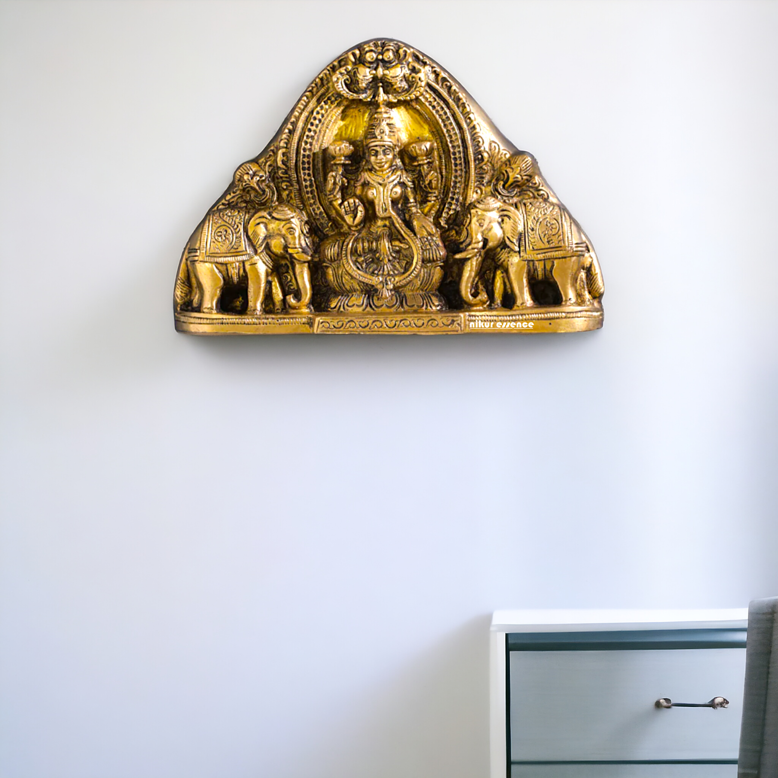 Antique brass Ganesha Lakshmi wall hanging plate idol - 7 Inches Nikuressence
