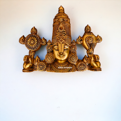 Tirupati Balaji Brass wall hanging plate idol - 15 Inches Nikuressence
