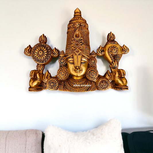 Tirupati Balaji Brass wall hanging plate idol - 15 Inches Nikuressence