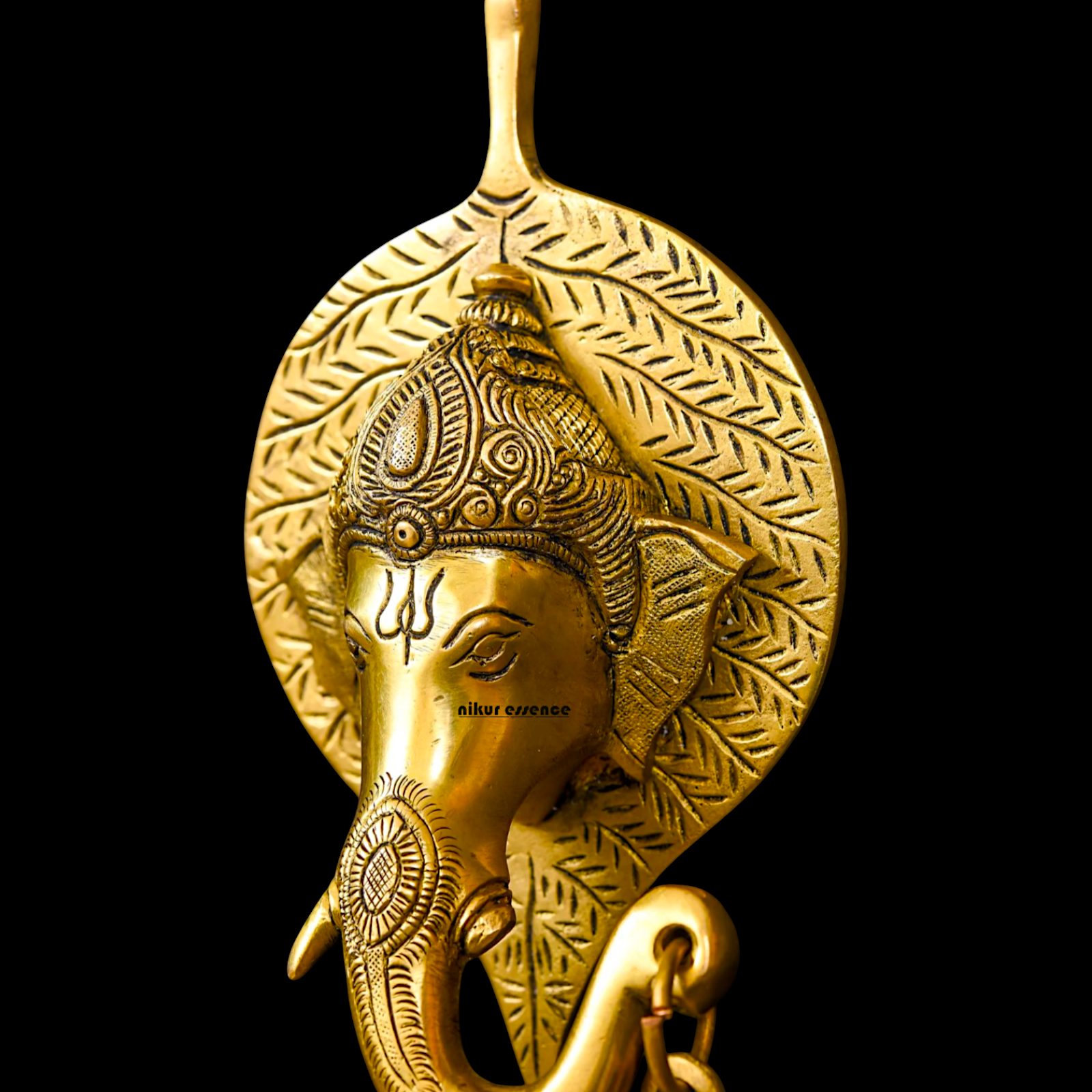 Ganesha Ganpati on leaf with Bell Brass wall hanging plate idol - 8 Inches Nikuressence