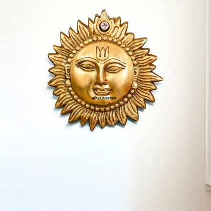 Sun face Brass wall hanging plate idol - 5.8 Inches Nikuressence