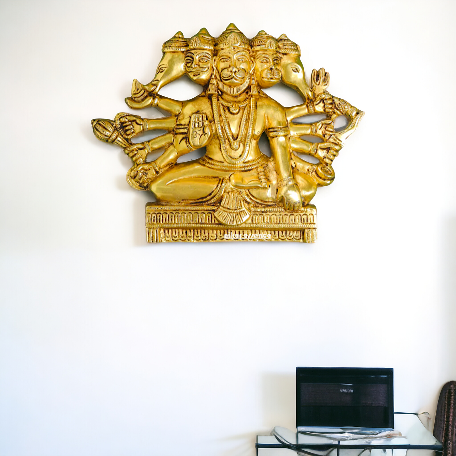 Panchmukhi Hanuman ji Brass wall hanging plate idol - 6.2 Inches Nikuressence