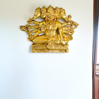 Panchmukhi Hanuman ji Brass wall hanging plate idol - 6.2 Inches Nikuressence