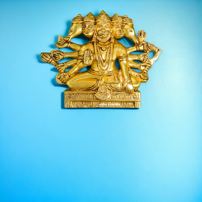 Panchmukhi Hanuman ji Brass wall hanging plate idol - 6.2 Inches Nikuressence