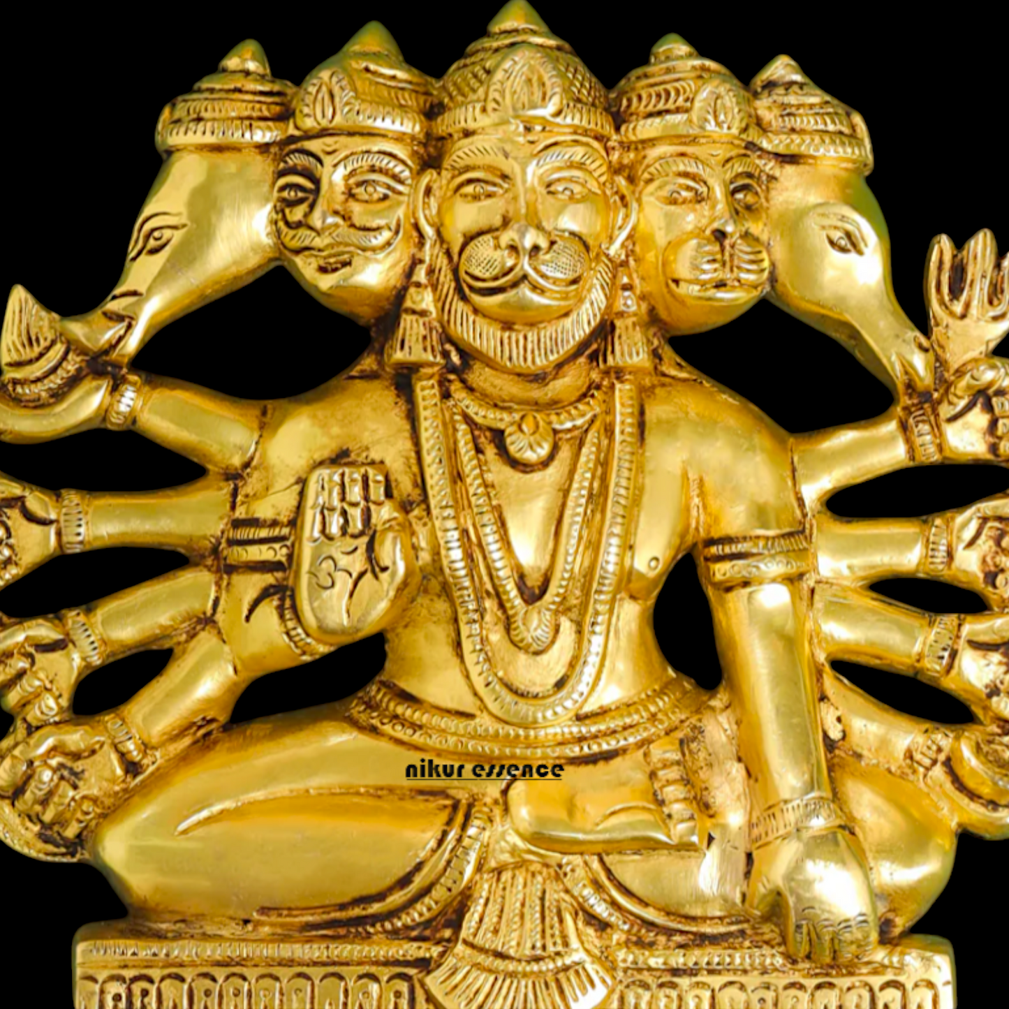Panchmukhi Hanuman ji Brass wall hanging plate idol - 6.2 Inches Nikuressence