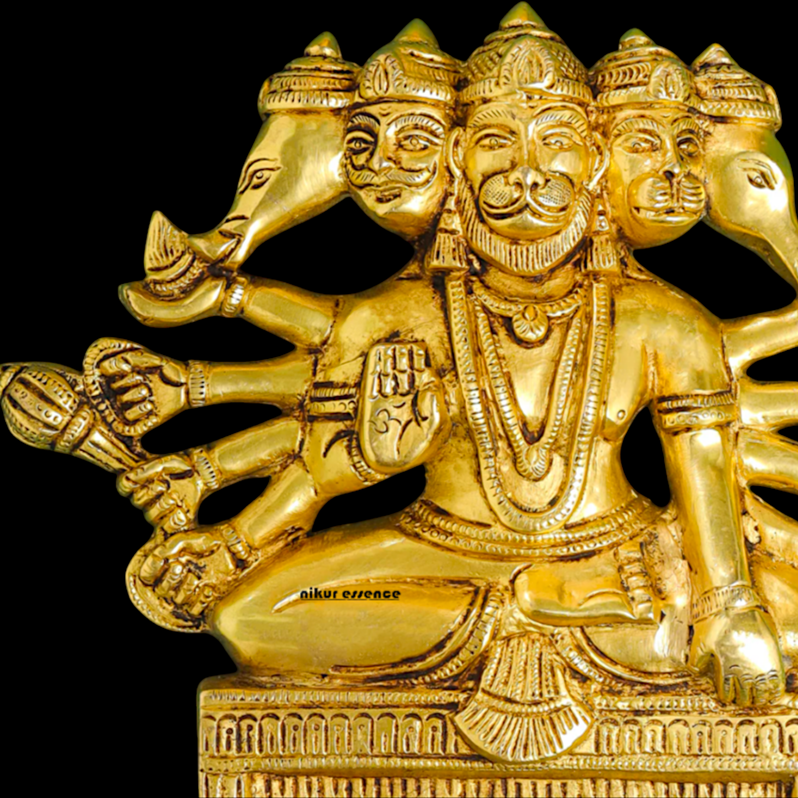 Panchmukhi Hanuman ji Brass wall hanging plate idol - 6.2 Inches Nikuressence