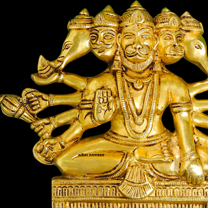 Panchmukhi Hanuman ji Brass wall hanging plate idol - 6.2 Inches Nikuressence