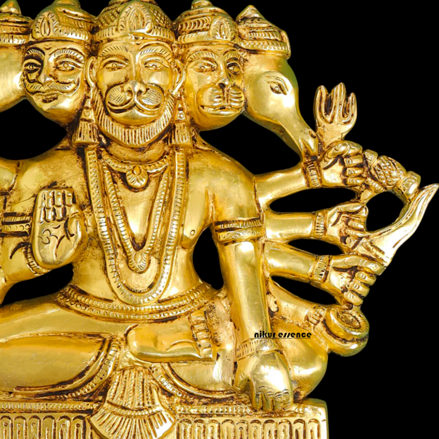 Panchmukhi Hanuman ji Brass wall hanging plate idol - 6.2 Inches Nikuressence