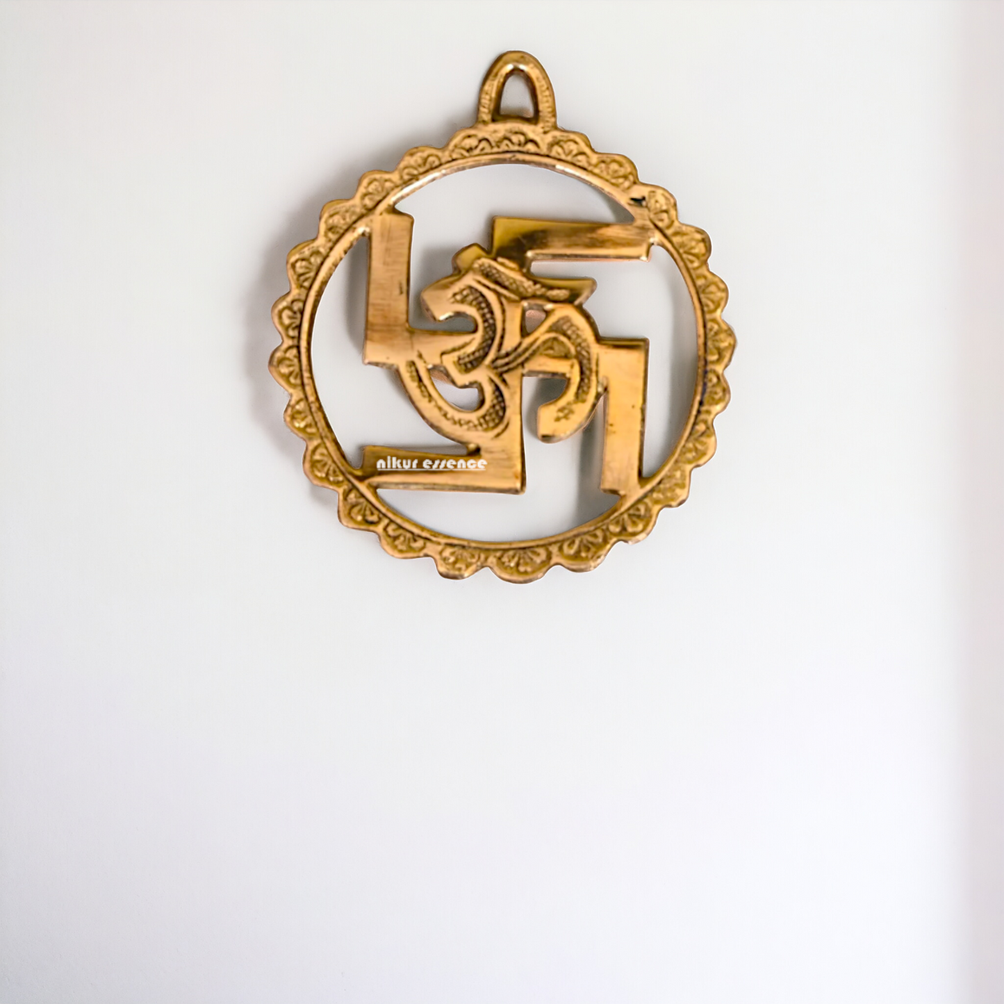 Swastik Om Brass wall hanging plate idol - 6 Inches Nikuressence