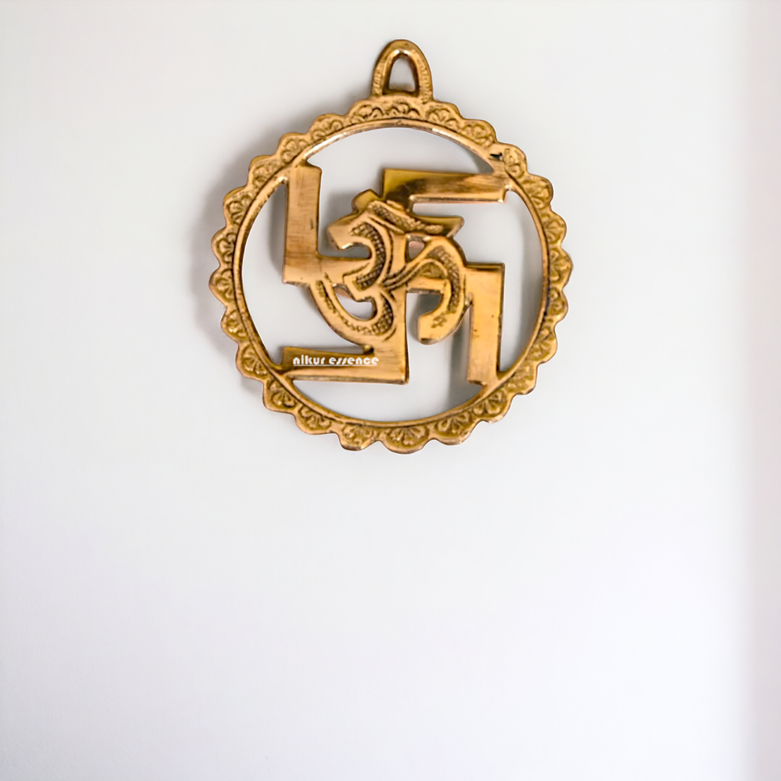 Swastik Om Brass wall hanging plate idol - 6 Inches Nikuressence