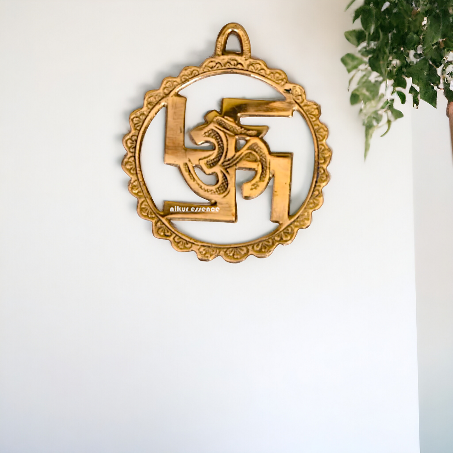 Swastik Om Brass wall hanging plate idol - 6 Inches Nikuressence