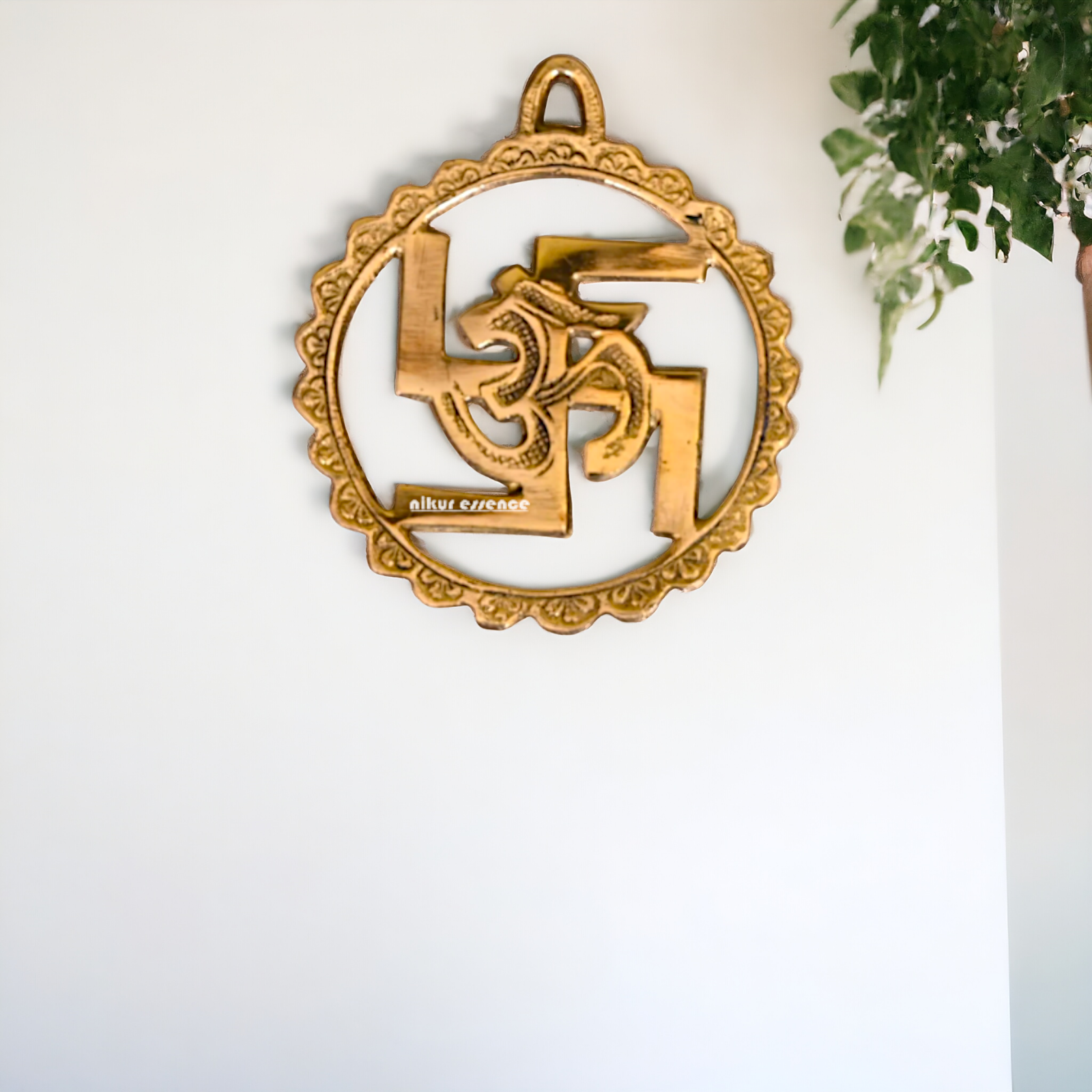 Swastik Om Brass wall hanging plate idol - 6 Inches Nikuressence