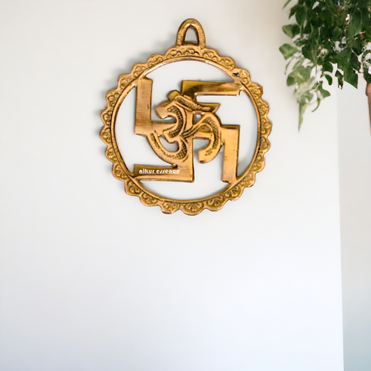 Swastik Om Brass wall hanging plate idol - 6 Inches Nikuressence