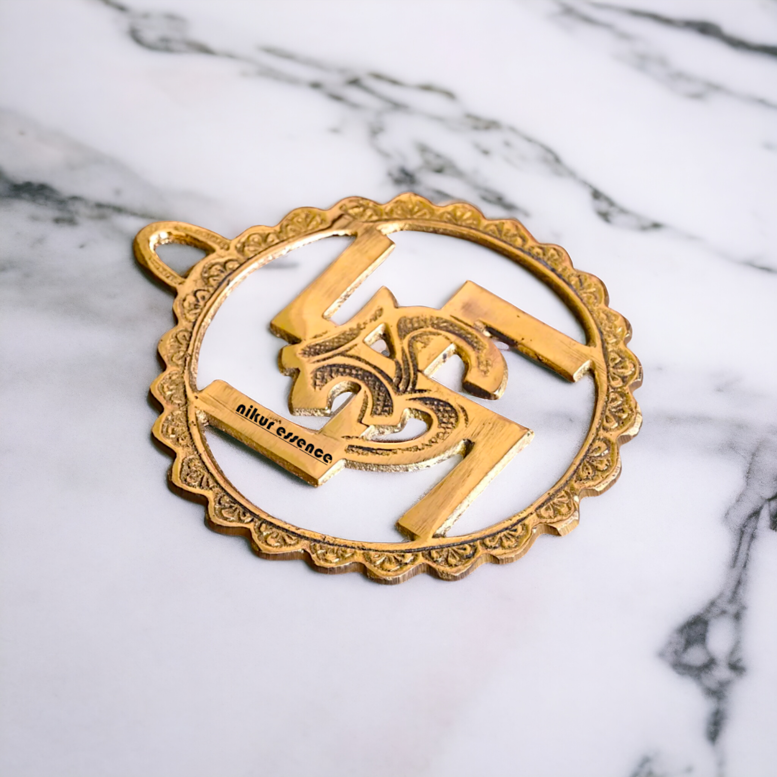 Swastik Om Brass wall hanging plate idol - 6 Inches Nikuressence